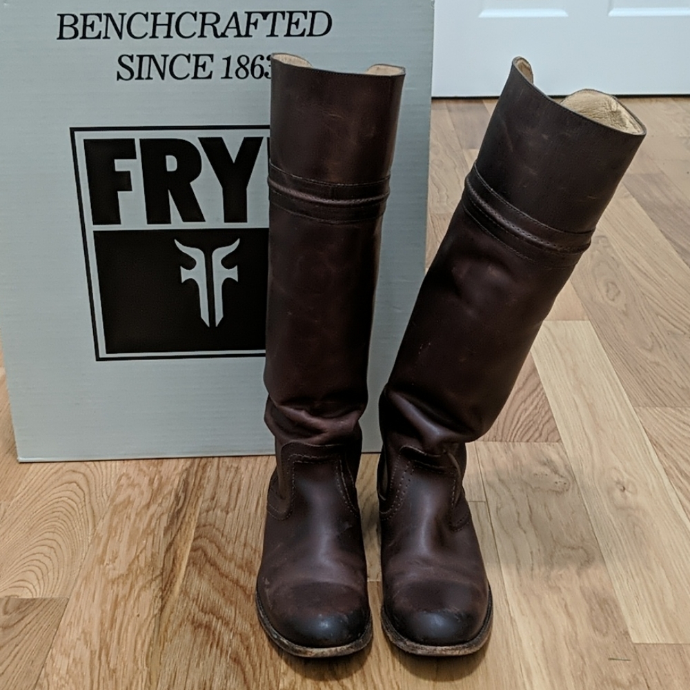 Frye Melissa brown leather tall riding boots
